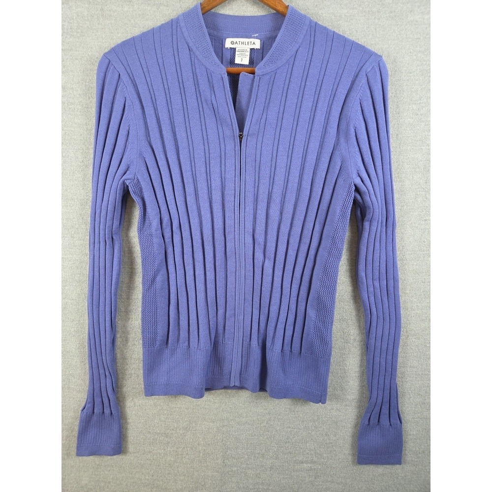 Athleta S‎ Fairway Cardigan Sweater Adonis Blue Ribbed Full Zip Active Stretch